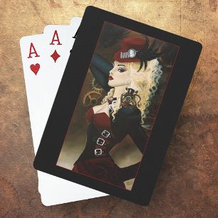 Jeu De Cartes Dame Élégante Steampunk Victorienne Rouge à Mécani