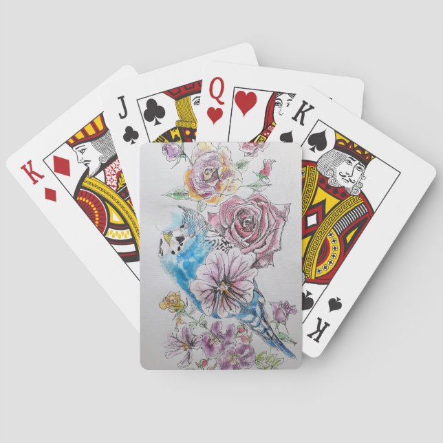 Jeu de cartes de jeu Blue Budgie & Red Rose (dos)