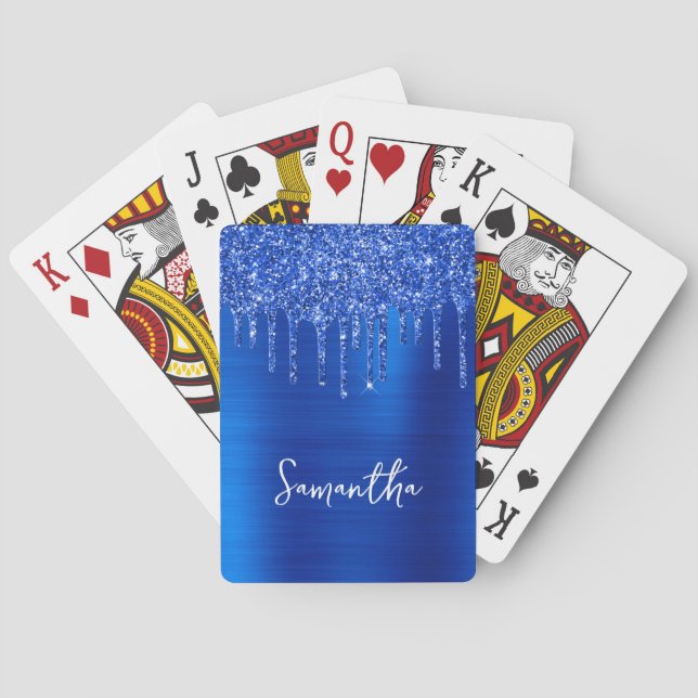 Jeu De Cartes Déchets Royal Blue Parties scintillant Nom du glam (dos)