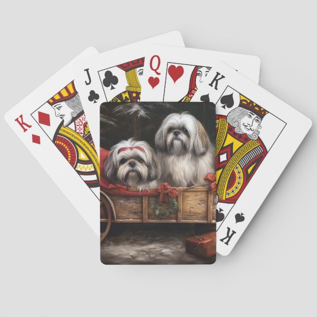 Jeu De Cartes Décor de Noël Lhasa Apso Snowy Sleigh (dos)