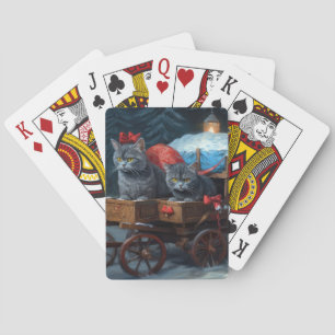 Jeu De Cartes Décor de Noël Oriental Blue Cat Snowy Sleigh