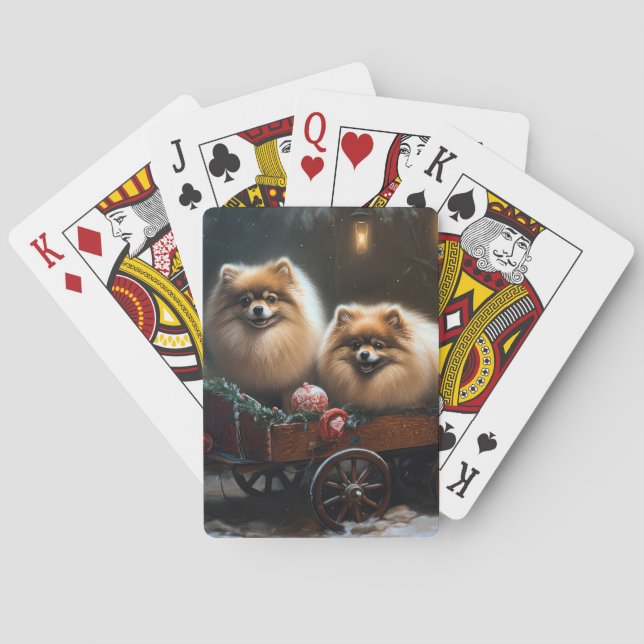 Jeu De Cartes Décor de Noël Poméranien Snowy Sleigh (dos)