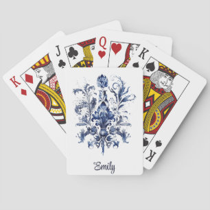 Jeu De Cartes Décor Delft bleu et blanc avec fleurs