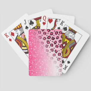 Jeu De Cartes Décor rose scintillant d'empreinte de léopard pour