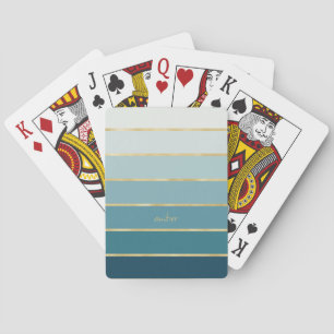 Jeu De Cartes Dégradé monochromatique Chic Turquoise Gold Stripe