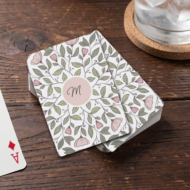 Jeu De Cartes Delicate Floral Custom Monogram  (Créateur téléchargé)