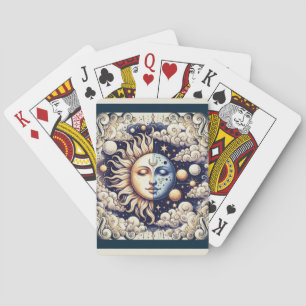 Jeu De Cartes Demi-soleil céleste vintage et bleu lune jaune