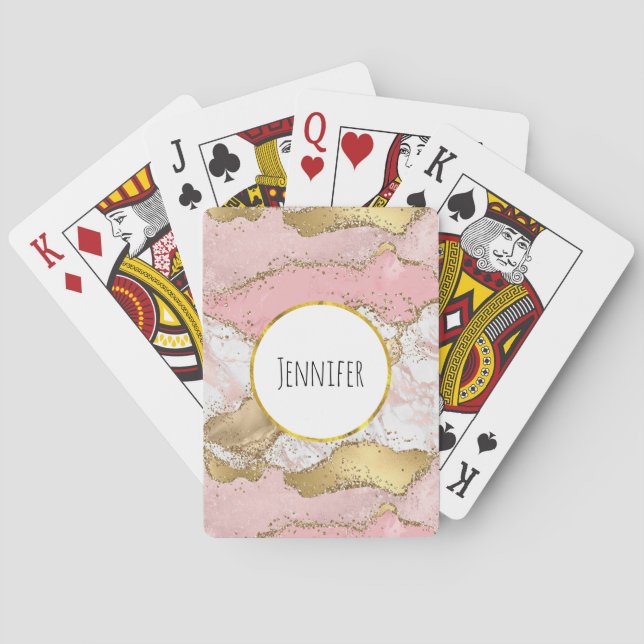 Jeu De Cartes Design Rose de luxe en marbre rose or (dos)