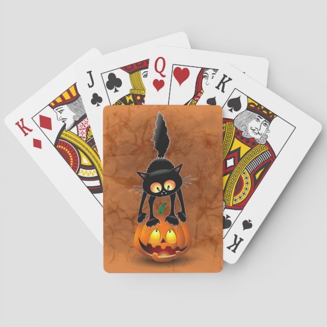 Jeu De Cartes Dessin d'Halloween au chat effrayé sur Citrouille (dos)