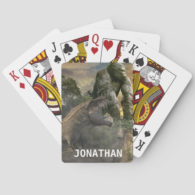 Jeu De Cartes Dinosaur Tyrannosaurus Gorilla Imaginaire scène (dos)