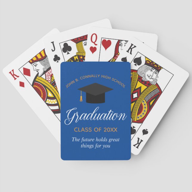 Jeu De Cartes Diplôme d'or bleu personnalisé 2025 Cadeau aux dip (dos)