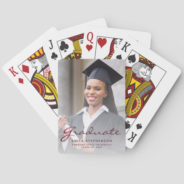 Jeu De Cartes Diplôme photo personnalisé Burgundy Script (dos)