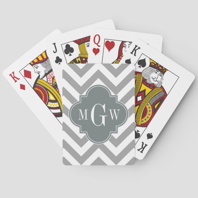 Jeu De Cartes Dk Gray Lg Chevron Charcoal Quatrefoil 3 monogram (dos)