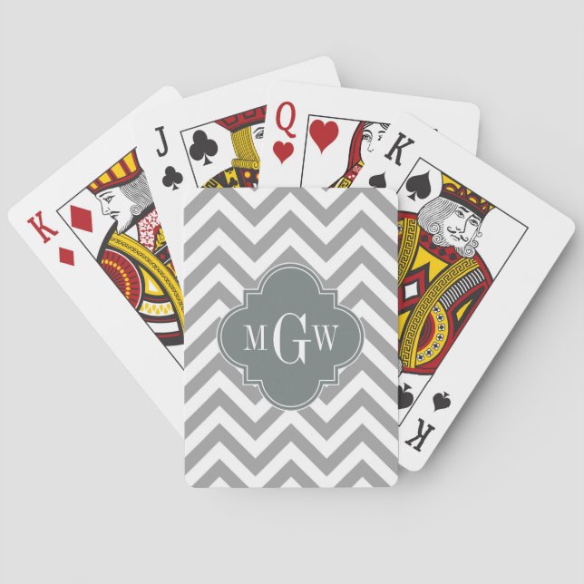 Jeu De Cartes Dk Gray Lg Chevron Charcoal Quatrefoil 3 monogram (dos)