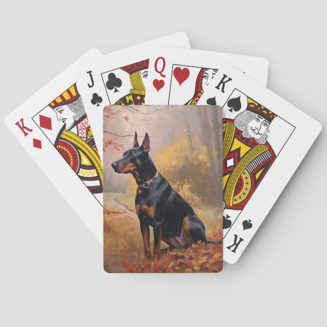 Jeu De Cartes Doberman dans les feuilles d'automne tombent inspi (dos)