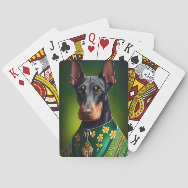 Jeu De Cartes Doberman Dog en tenue de la Saint Patrick (dos)