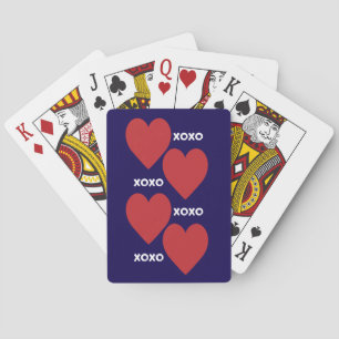 Jeu De Cartes Double coeur rouge et motif xoxo sur bleu