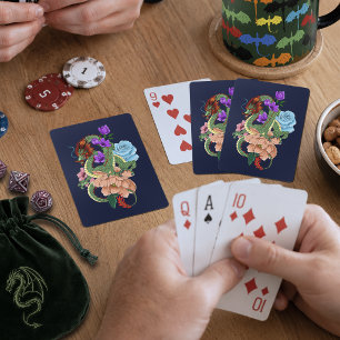 Jeu De Cartes Dragon Chinois Vert Mystique Floral Bleu Marine