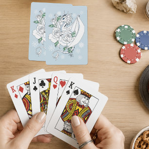 Jeu De Cartes Dragon de glace élégant blanc Roses bleues Fantais