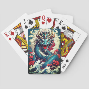 Jeu De Cartes Dragon Imaginaire Et Fleurs Rouges