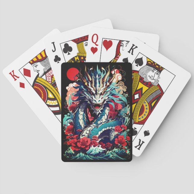 Jeu De Cartes Dragon Imaginaire Et Roses Rouges (dos)