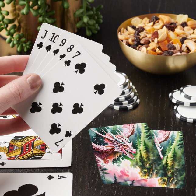 Jeu De Cartes Dragon respirant le feu vibrante écailles roses (In Situ)