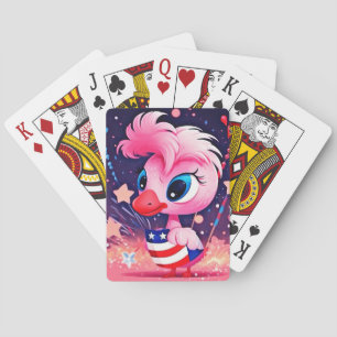 Jeu De Cartes Drapeau américain avec Flamant rose Cartoon-69216
