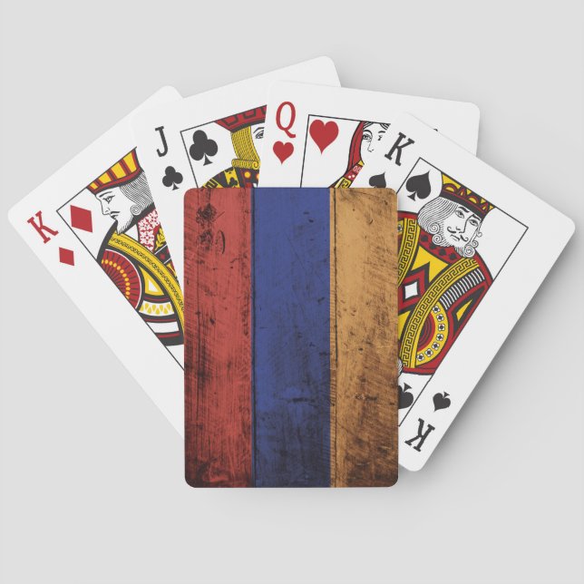 Jeu De Cartes Drapeau de l'Arménie sur le vieux grain en bois (dos)