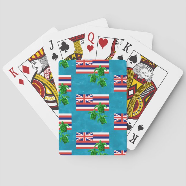 Jeu De Cartes Drapeau d'Hawaii et tortues de mer vertes (dos)