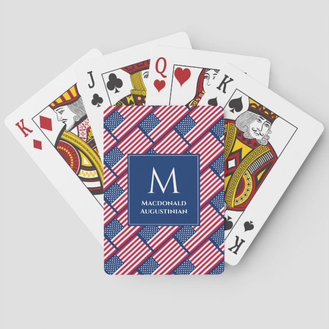 Jeu De Cartes DRAPEAU Personnalisé Monogramme Patriotique USA AM (dos)