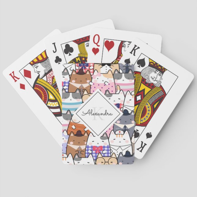 Jeu De Cartes Drôle Cartoonish Chats Kitten Motif Monogramme Enf (dos)