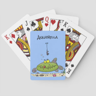 Jeu De Cartes Drôle gras affamé poisson vert dessin de pêche