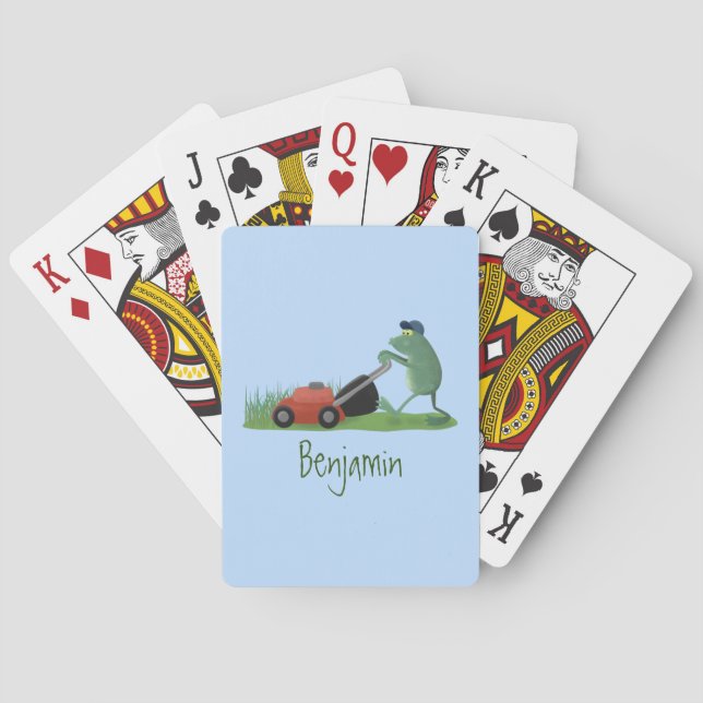 Jeu De Cartes Drôle grenouille verte tondre la pelouse dessin (dos)