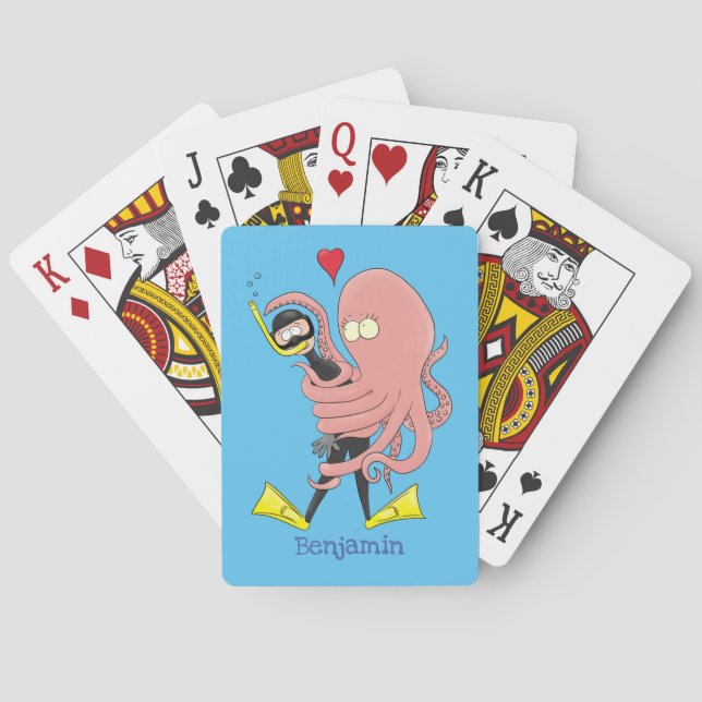 Jeu De Cartes Drôle pieuvre embrasse plongeur dessin animé humou (dos)