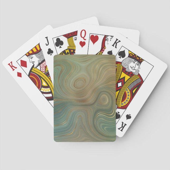 Jeu De Cartes Earthy Olive Strata | Agate d'encre verte et dorée (dos)
