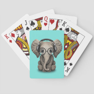 Jeu De Cartes Écouteurs de port et verre du DJ d'éléphant mignon