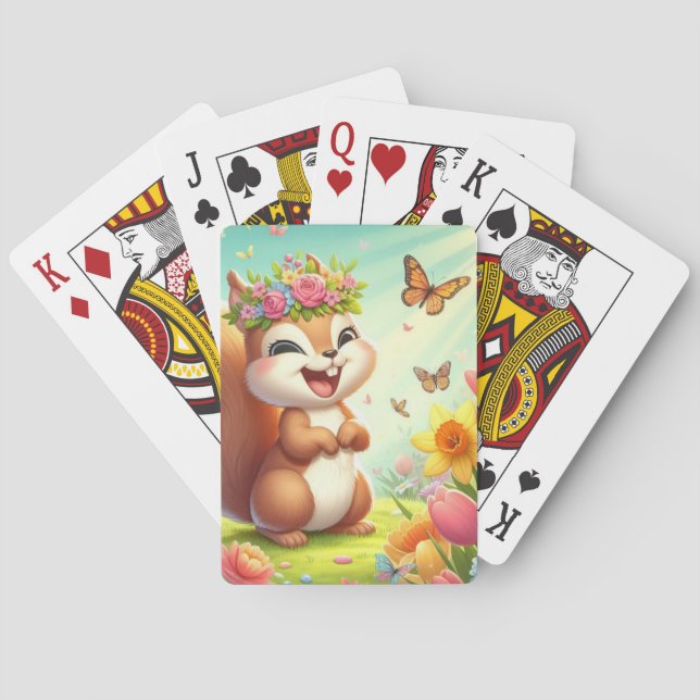 Jeu De Cartes Écureuil du printemps mignon et heureux (dos)