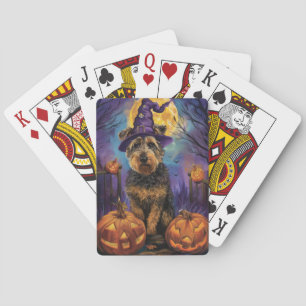 Jeu De Cartes Éffrayant Airedale Halloween sorcière et Citrouill