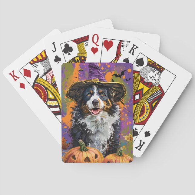 Jeu De Cartes Éffrayant Australien Berger Halloween Citrouille s (dos)