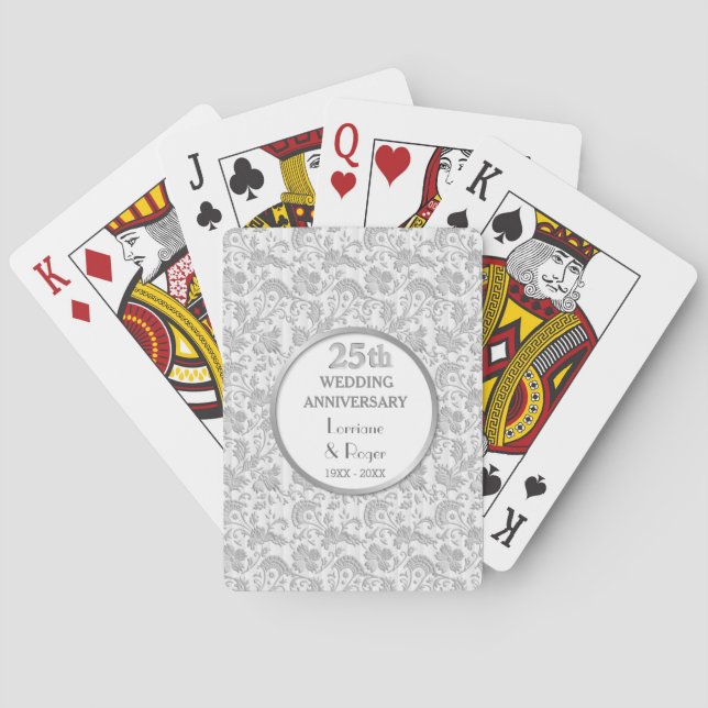Jeu De Cartes Elégance florale d'argent 25ème version 2 Annivers (dos)