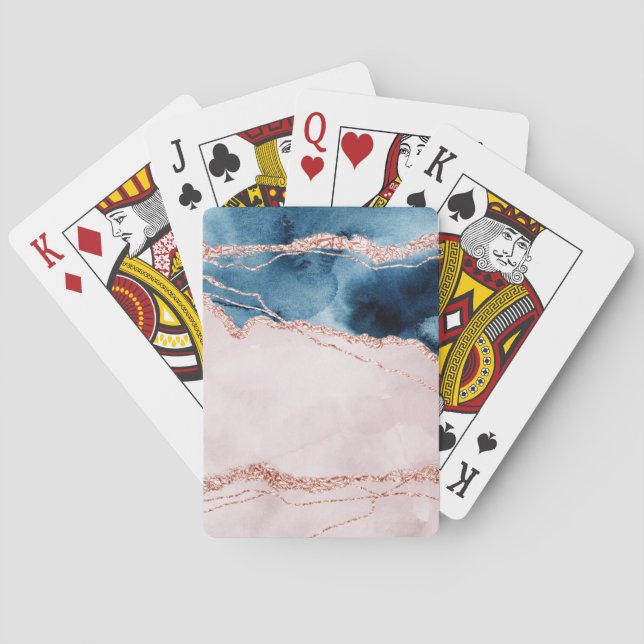Jeu De Cartes Élégance mystique | Turquoise Bleu et Rose Or Agat (dos)