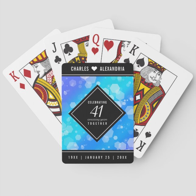 Jeu De Cartes Élégant 41ème anniversaire Mariage de Topaz Bleu (dos)
