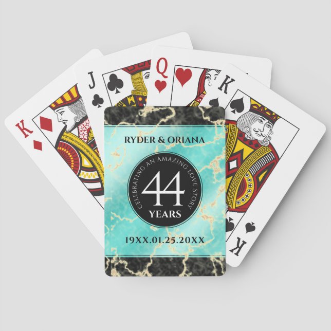 Jeu De Cartes Élégant 44ème anniversaire de Mariage turquoise (dos)