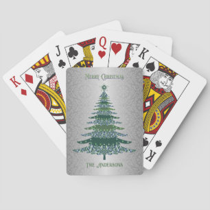 Jeu De Cartes Élégant Arbre de Noël Vert Argent Nom Ornements
