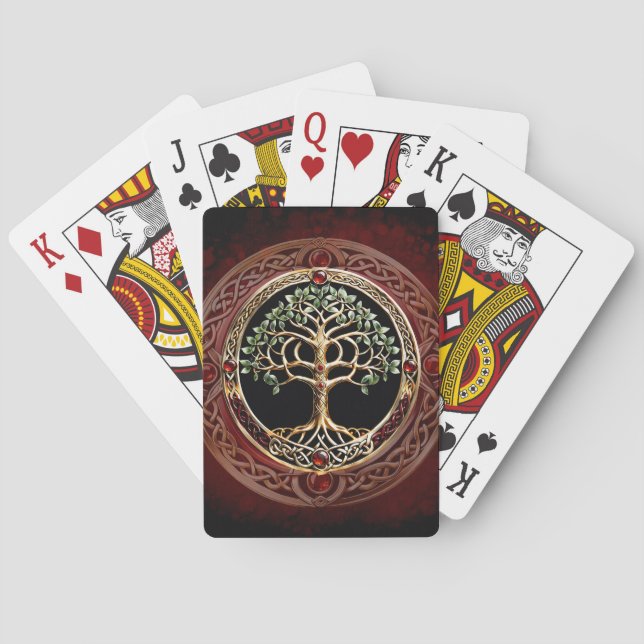 Jeu De Cartes Élégant arbre noble de vie avec noeud celtique. (dos)