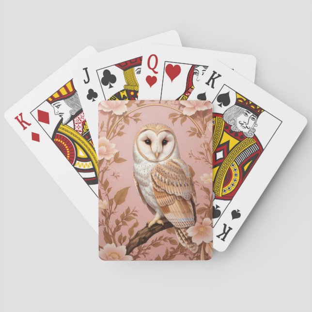 Jeu De Cartes Elegant Barn Owl Pink and Gold Floral  (dos)
