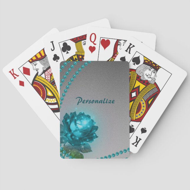 Jeu De Cartes Elégant bleu cristal perles de fleurs chic (dos)