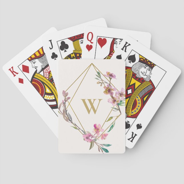 JEU DE CARTES ÉLÉGANT BLOSSOM DE CHERRY ROSE BLANC MONOGRAMME FL (dos)