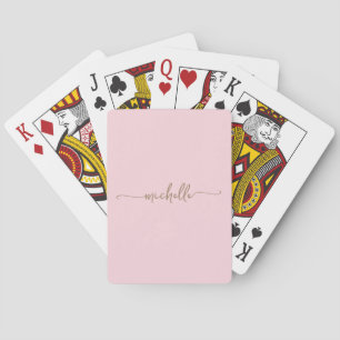 Jeu De Cartes Élégant Chic Pale Rose Monogramme Nom Or Script
