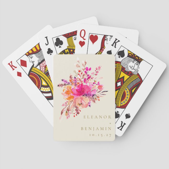 Jeu De Cartes Elégant Chic Rose Aquarelle Mariage Floral Personn (dos)